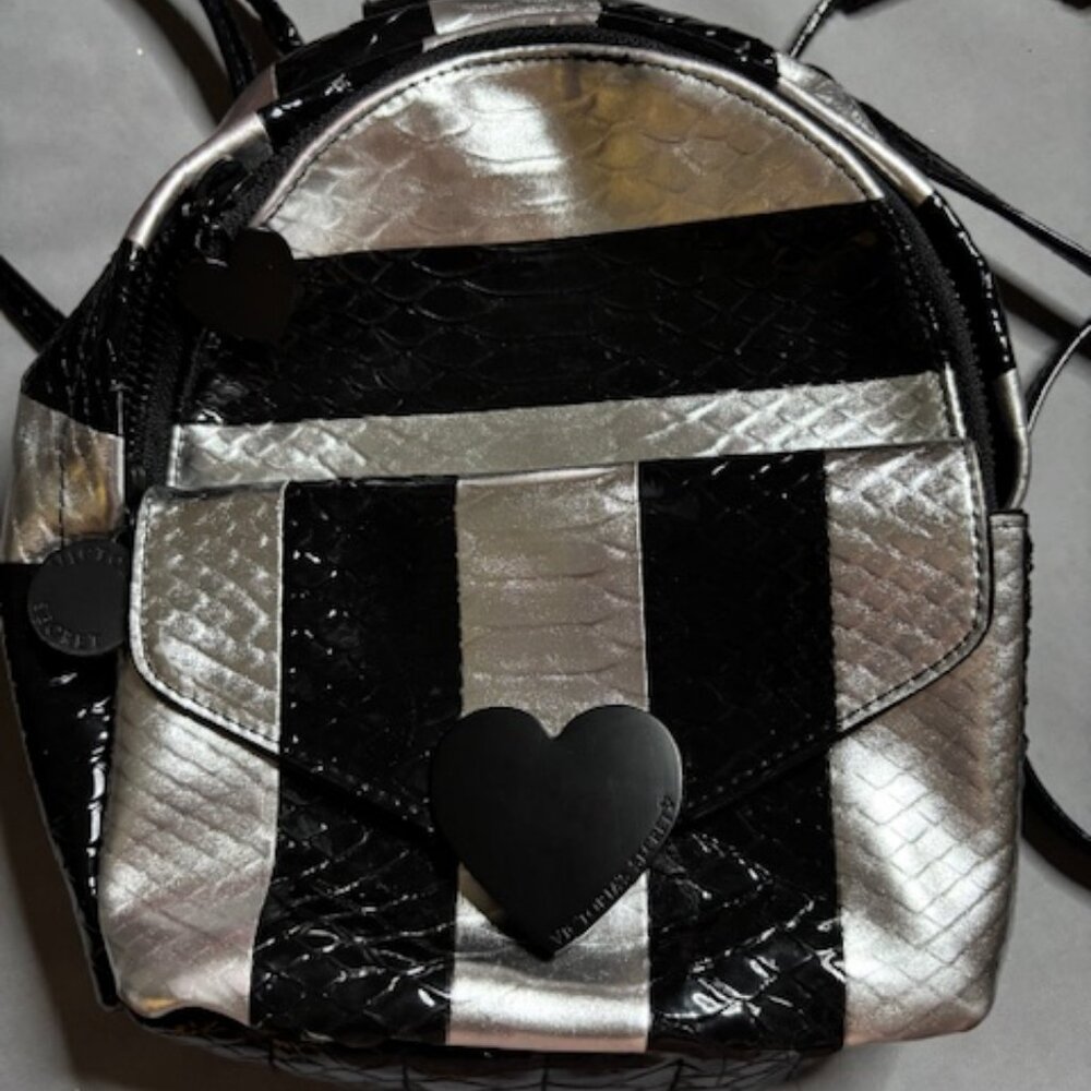 Victoria's Secret Lue Python Stripe Mini City Backpack Black/Pewter NWOT